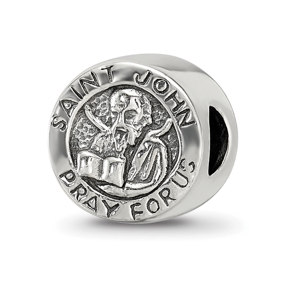 Sterling Silver Reflections Saint John Pray For Us Bead, 9.09 x 9.09 mm