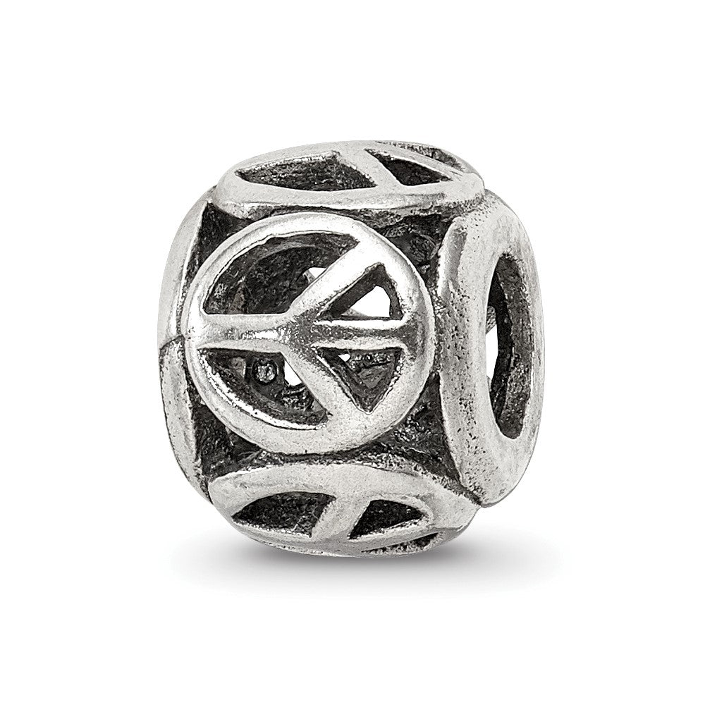 Sterling Silver Reflections Peace Sign Bead, 9.09 x 8.18 mm