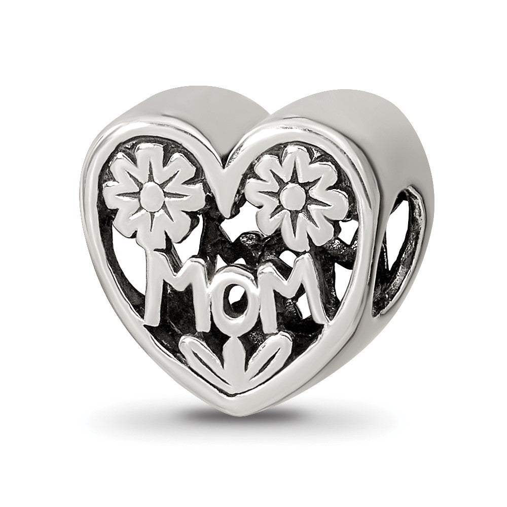 Sterling Silver Reflections Mom Heart Bead, 10 x 10.91 mm