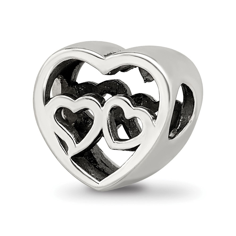 Sterling Silver Reflections Two Hearts Bead, 10 x 10 mm