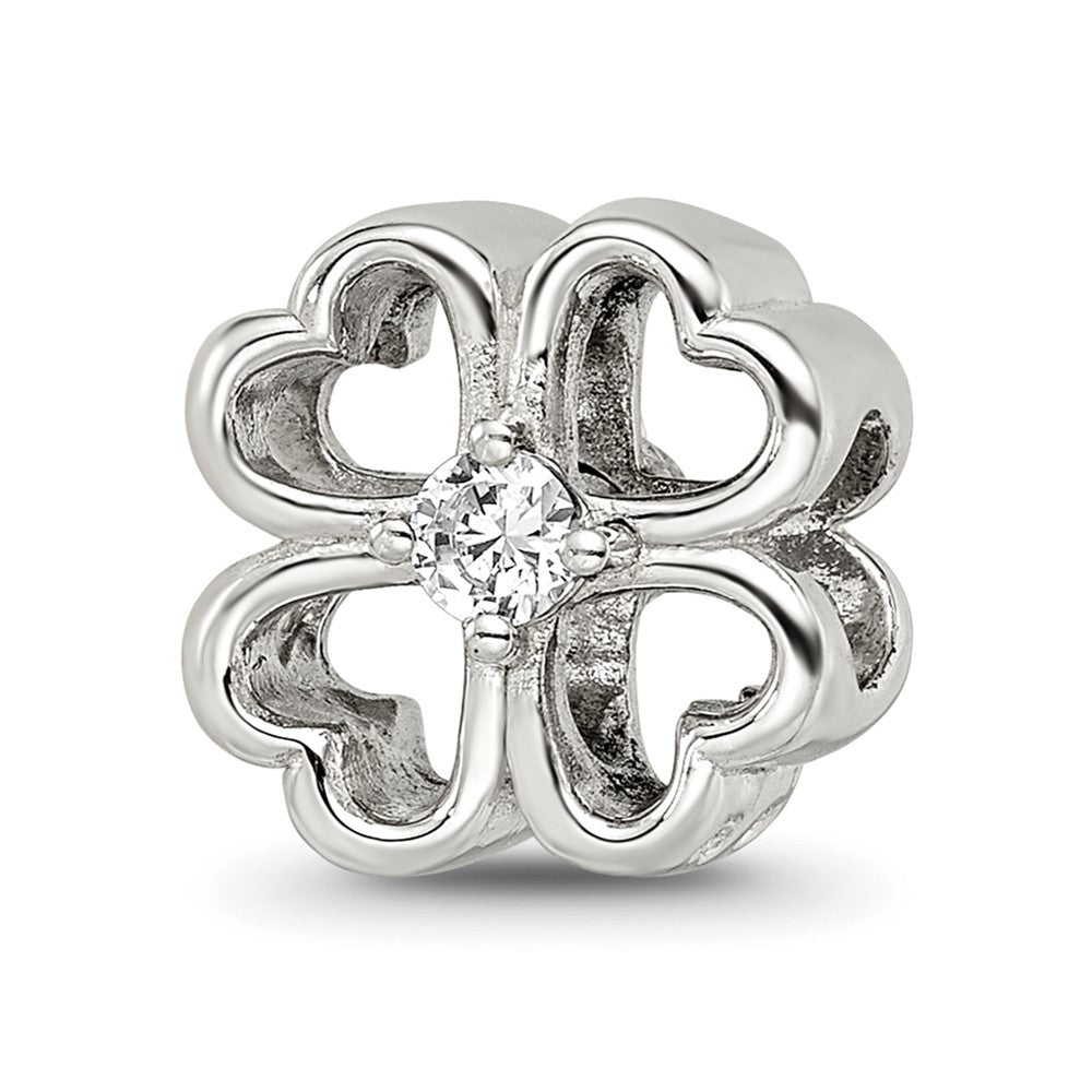 Sterling Silver Reflections Four Leaf Clover w/ CZ Bead, 10 x 10 mm