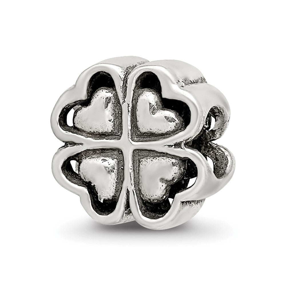 Sterling Silver Reflections Four Leaf Heart Clover Bead, 10 x 10 mm