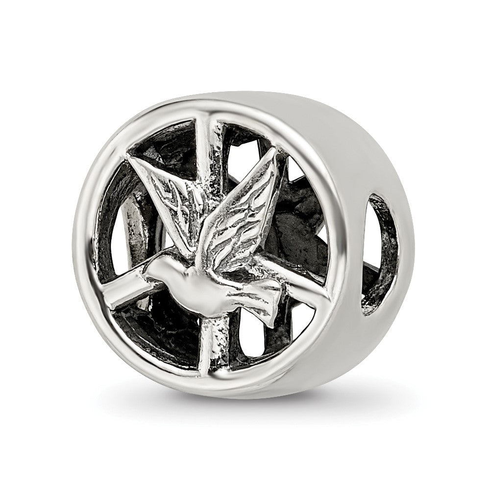 Sterling Silver Reflections Dove & Peace Sign Bead, 10 x 10 mm