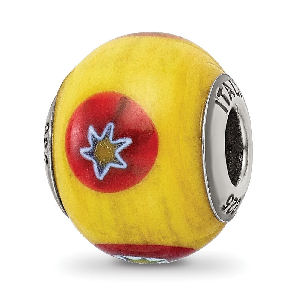 Sterling Silver Reflections Italian Yellow w/Decorative Accents Glass Bead, 12.73 x 10 mm