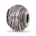 Sterling Silver Reflections Italian Murano Purple Stripes Glass Bead, 12.73 x 10 mm