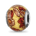 Sterling Silver Reflections Italian Yellow Floral Overlay Glass Bead, 12.73 x 10 mm