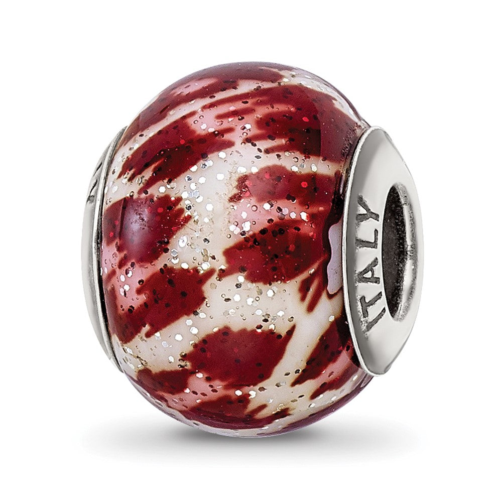 Sterling Silver Reflections Italian Pink & Brown w/Glitter Glass Bead, 12.73 x 10 mm