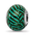 Sterling Silver Reflections Italian Teal Stripes w/Glitter Glass Bead, 12.73 x 10.91 mm