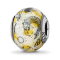 Sterling Silver Reflections Italian Decorative Yellow & White Glass Bead, 12.73 x 10 mm
