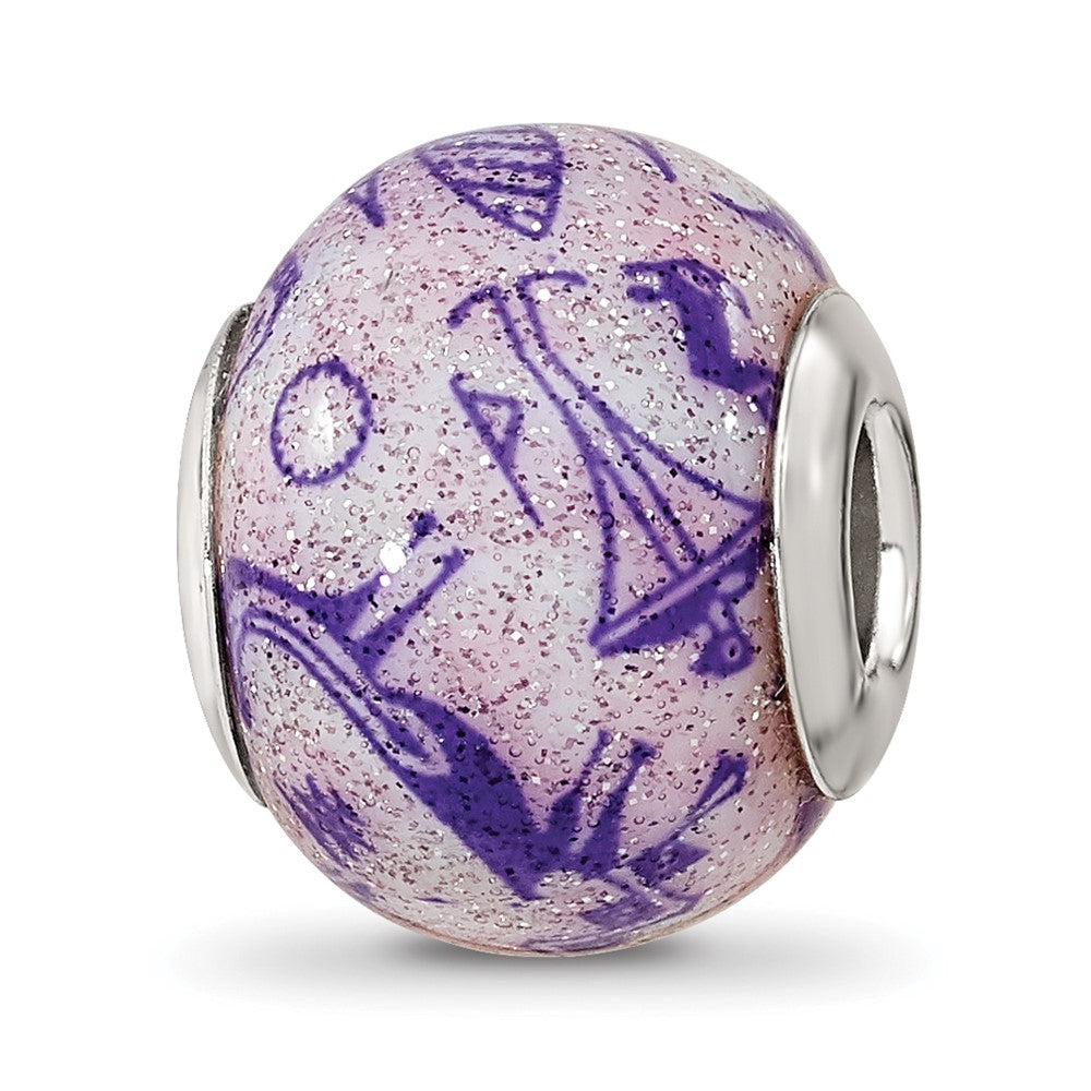 Sterling Silver Reflections Italian Decorative Purple Glass Bead, 12.73 x 10.91 mm
