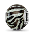 Sterling Silver Reflections Italian Black & White Stripes Glass Bead, 13.64 x 10.91 mm