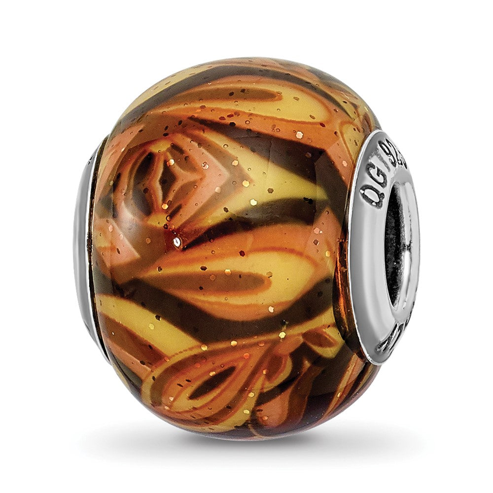Sterling Silver Reflections Italian Decorative Orange Glass Bead, 12.73 x 10.91 mm