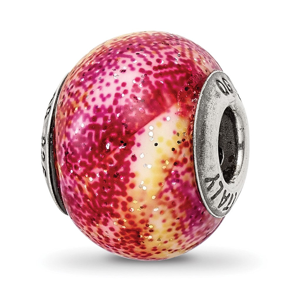 Sterling Silver Reflections Italian Fuschia & Yellow Glass Bead, 13.64 x 10.91 mm