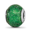 Sterling Silver Reflections Italian Green w/Silver Glitter Glass Bead, 12.73 x 10 mm