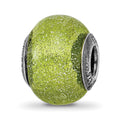 Sterling Silver Reflections Italian Light Green w/Silver Glitter Glass Bead, 12.73 x 10 mm