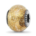 Sterling Silver Reflections Italian Dark Yellow w/Glitter Glass Bead, 12.73 x 10 mm
