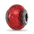Sterling Silver Reflections Italian Red w/Silver Glitter Glass Bead, 12.73 x 10 mm