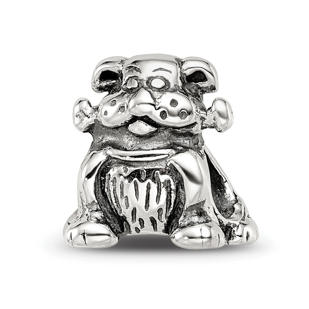 Sterling Silver Reflections Dog with Bone Bead, 10.91 x 11.82 mm