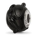 Sterling Silver Reflections Italian Black w/Textured Lines Glass Bead, 13.64 x 10 mm
