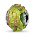Sterling Silver Reflections Italian Light Green w/Textured Lines Glass Bead, 14.55 x 10 mm