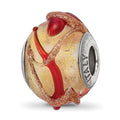 Sterling Silver Reflections Italian Yellow Brown Lines Glass Bead, 13.64 x 10.91 mm
