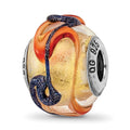 Sterling Silver Reflections Italian Yellow Blue/Orange Lines Glass Bead, 14.55 x 10.91 mm