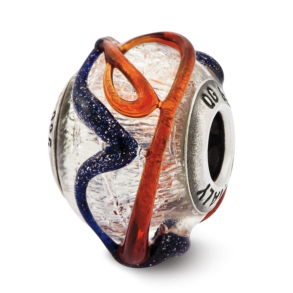Sterling Silver Reflections Italian Silver Blue/Red Textured Glass Bead, 14.55 x 10.91 mm