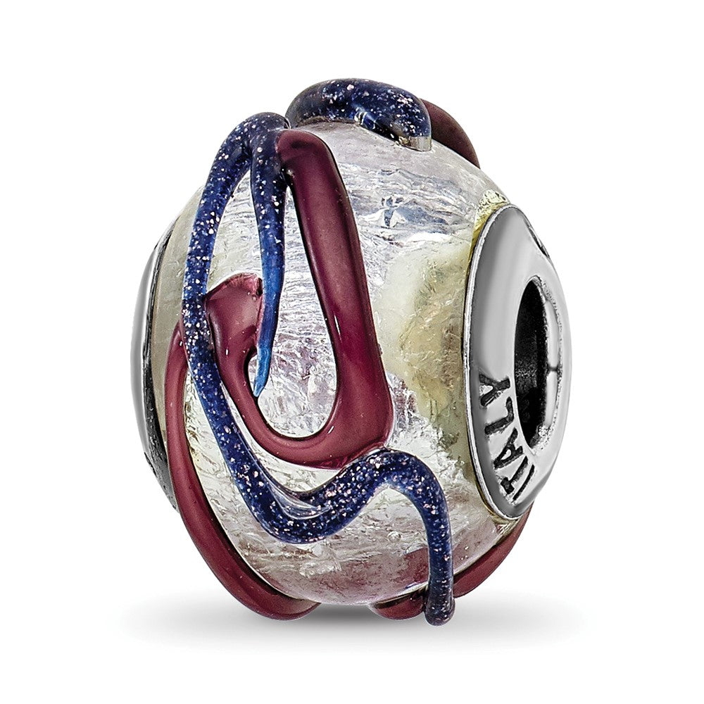Sterling Silver Reflections Italian Silver Purple Textured Glass Bead, 14.55 x 10.91 mm