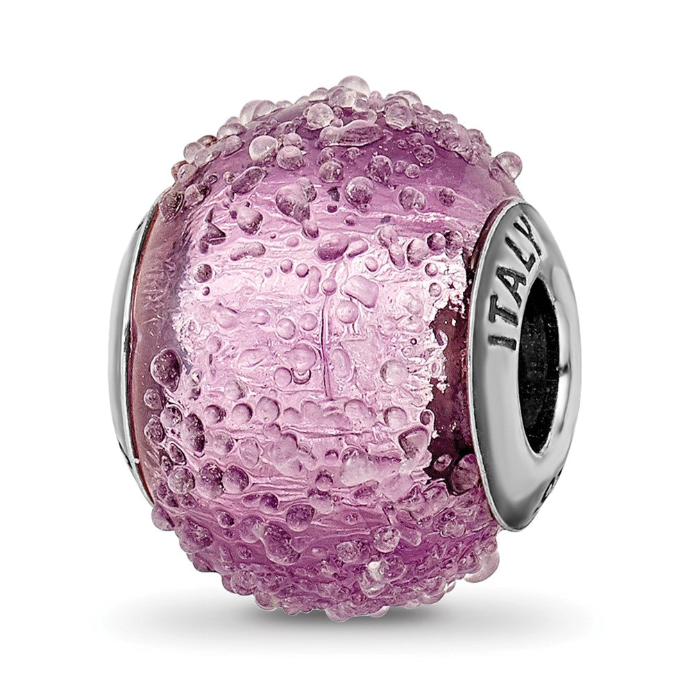 Sterling Silver Reflections Italian Light Purple Textured Glass Bead, 13.64 x 10 mm