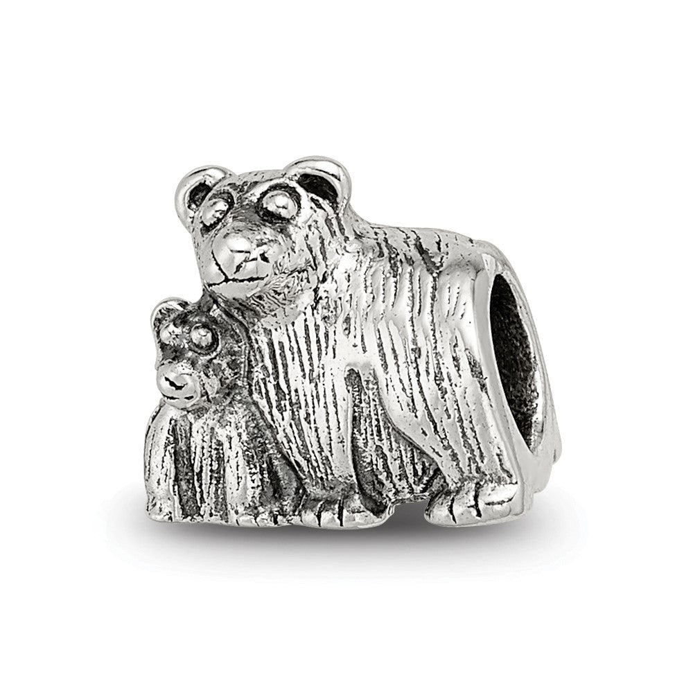 Sterling Silver Reflections Mama & Baby Bear Bead, 9.09 x 10.91 mm