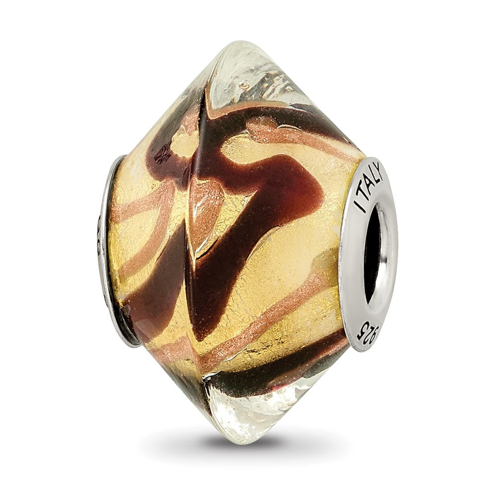 Sterling Silver Reflections Yellow/Black Italian Murano Glass Bead, 15.45 x 10 mm