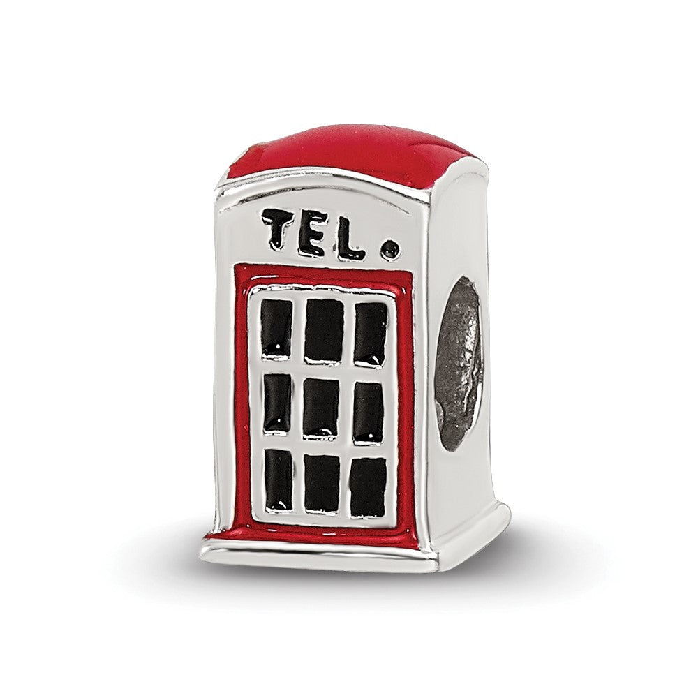 Sterling Silver Reflections Enameled Telephone Booth Bead, 10 x 5.45 mm