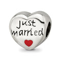 Sterling Silver Reflections Enameled Just Married Heart Bead, 9.09 x 10.91 mm