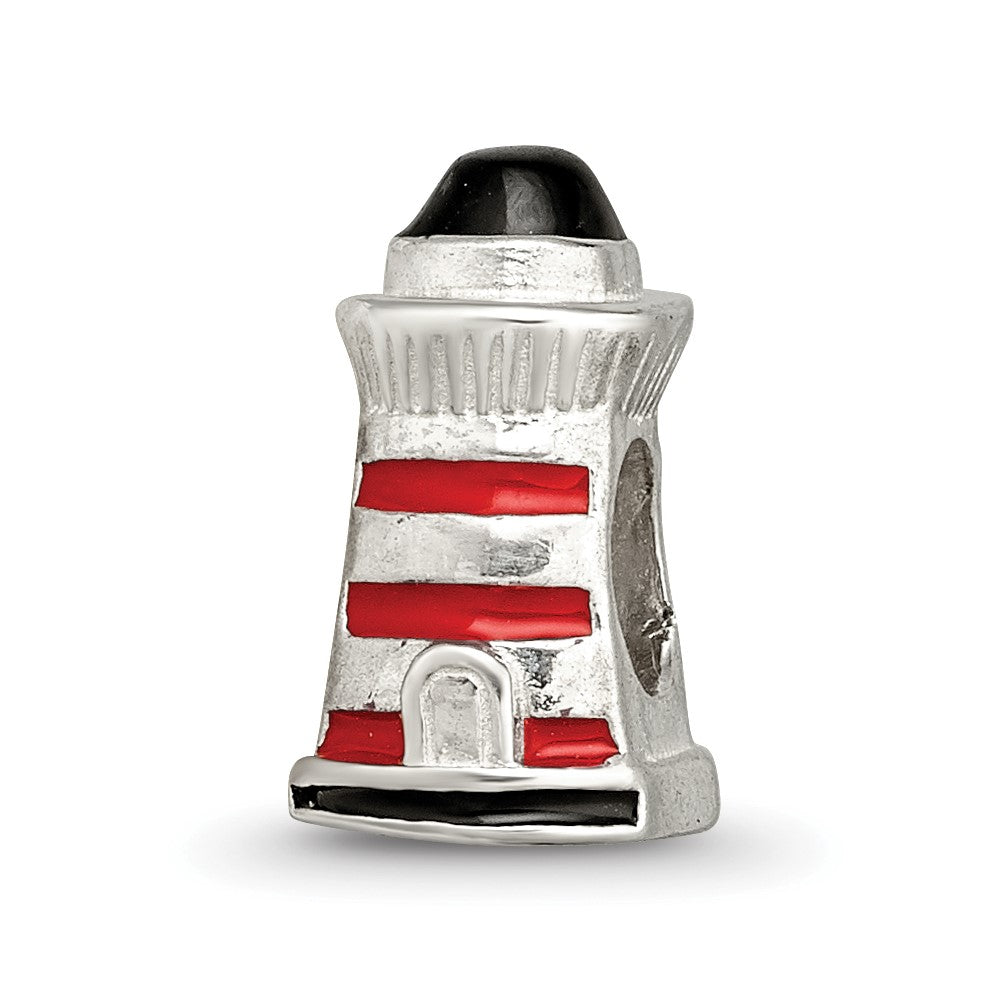 Sterling Silver Reflections Enameled Lighthouse Bead, 11.82 x 6.36 mm