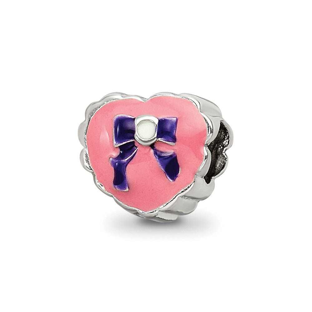 Sterling Silver Reflections Kids Enameled Heart with Bow Bead, 5.45 x 7.27 mm