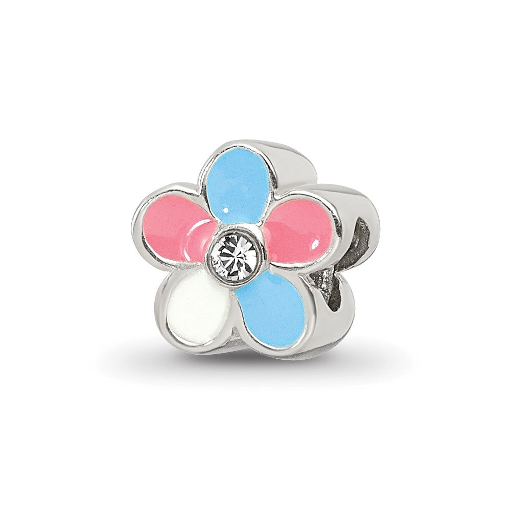 Sterling Silver Reflections Kids Enameled Flower Bead, 7.27 x 7.27 mm