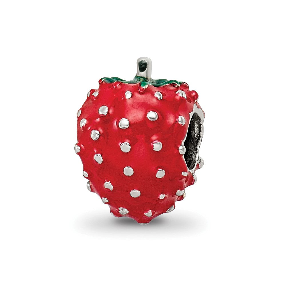 Sterling Silver Reflections Kids Enameled Strawberry Bead, 9.09 x 7.27 mm