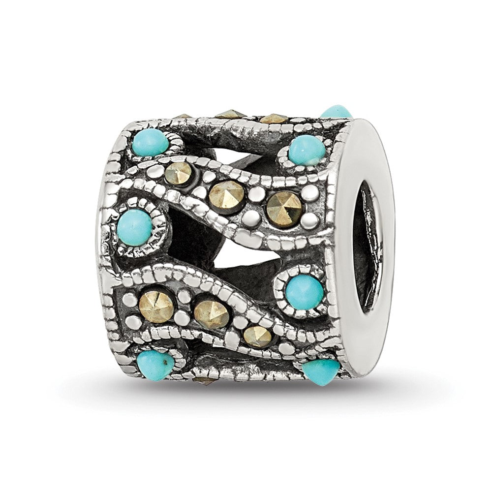 Sterling Silver Reflections Marcasite & Turquoise Bead, 8.18 x 8.18 mm