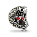 Sterling Silver Reflections Marcasite & Enameled Cat & Moon Bead, 11.82 x 8.18 mm