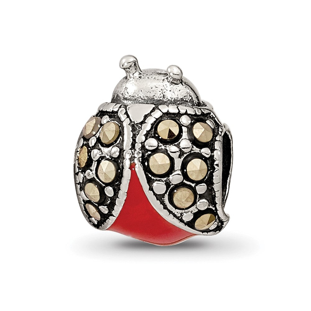 Sterling Silver Reflections Enameled & Marcasite Ladybug Bead, 10 x 8.18 mm