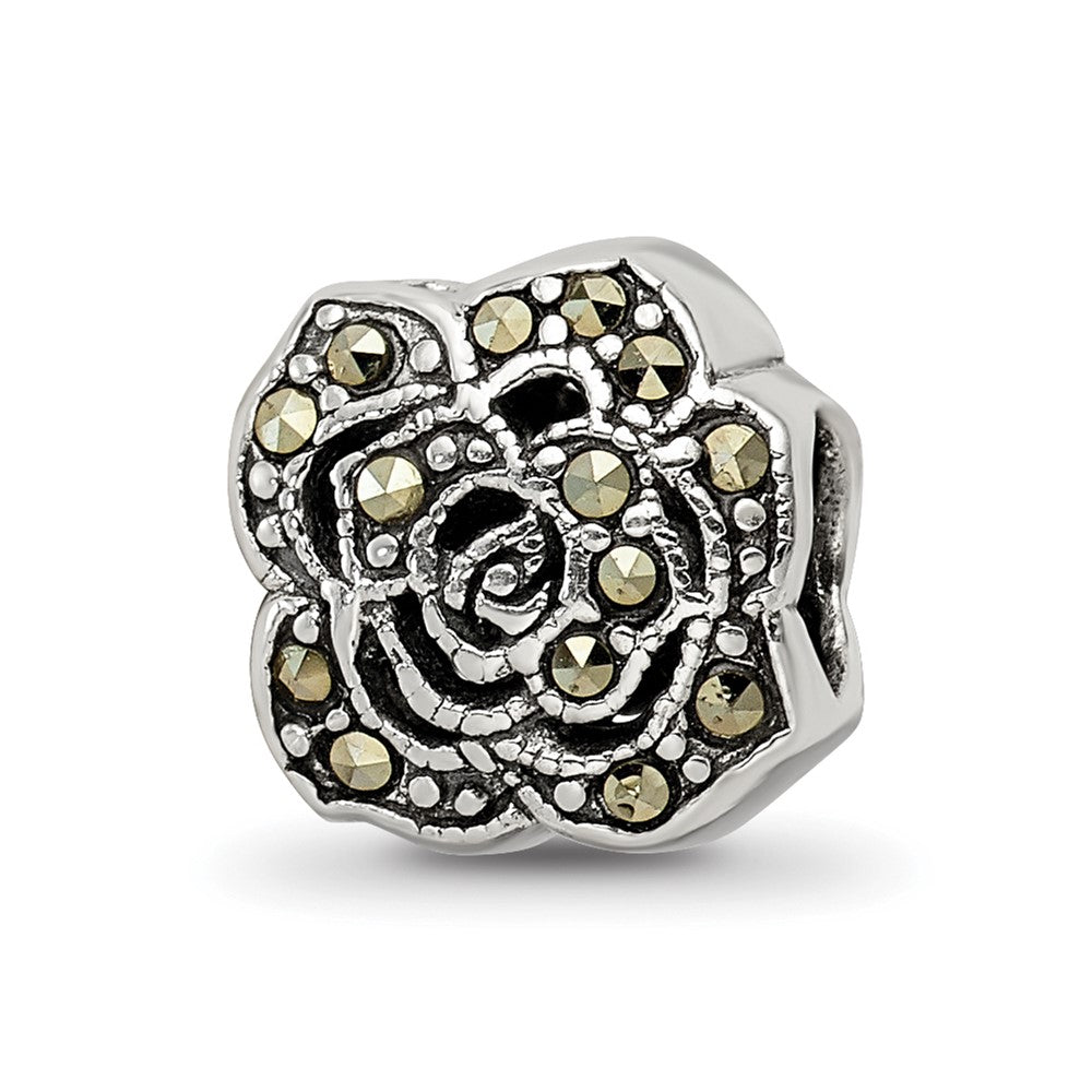 Sterling Silver Reflections Marcasite Flower Bead, 9.09 x 8.18 mm