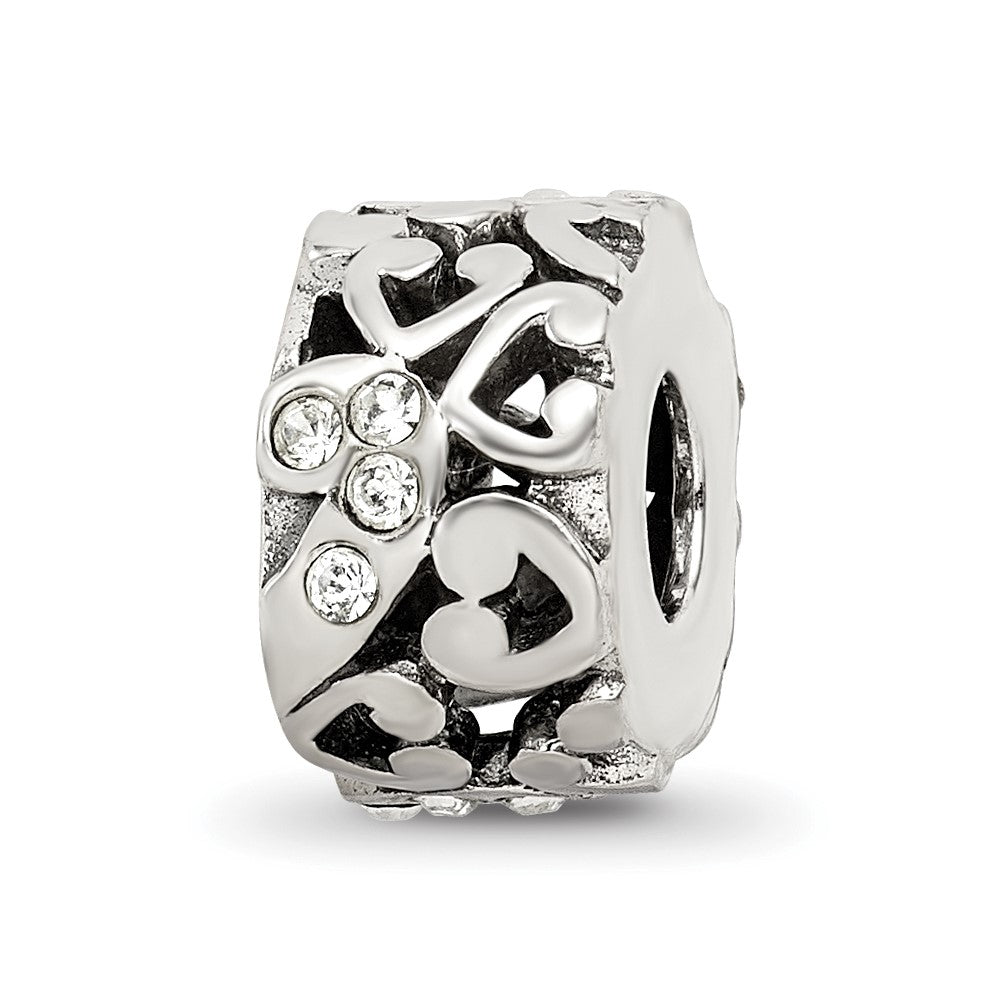 Sterling Silver Reflections Preciosa Crystal and Hearts Bead, 10.91 x 7.27 mm