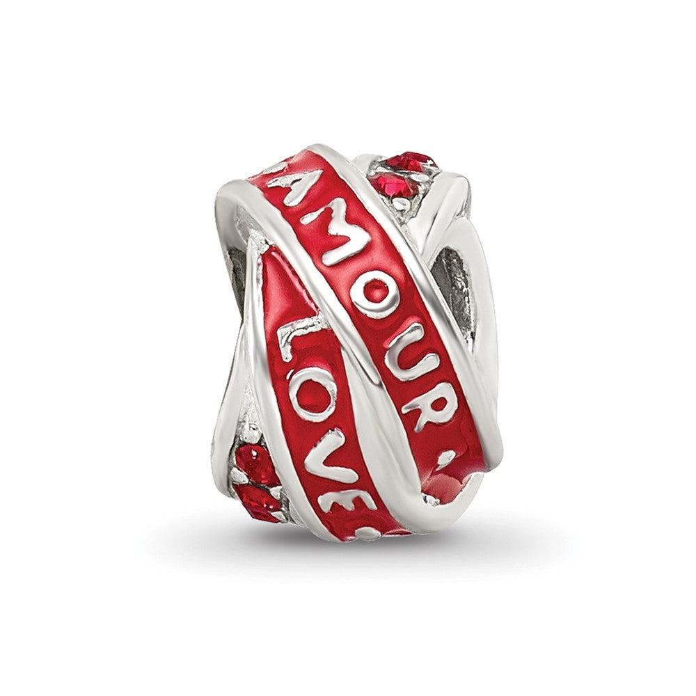 Sterling Silver Reflections Love/Amour Red Preciosa Crystal Bead, 9.09 x 6.36 mm