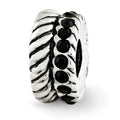 Sterling Silver Reflections Black Crystal and Textured Bead, 9.09 x 4.55 mm