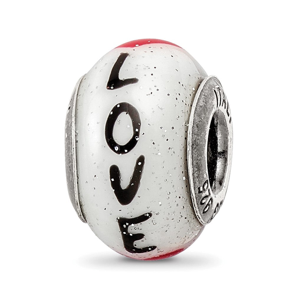 Sterling Silver Reflections Love w/Hearts Italian Glass Bead, 14.55 x 10.91 mm