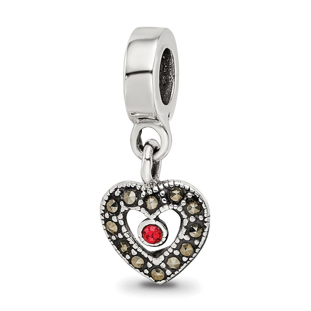 Sterling Silver Reflections Marcasite Heart Dangle Bead, 10 x 2.73 mm
