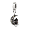 Sterling Silver Reflections Marcasite Cat & Moon Dangle Bead, 10 x 2.73 mm