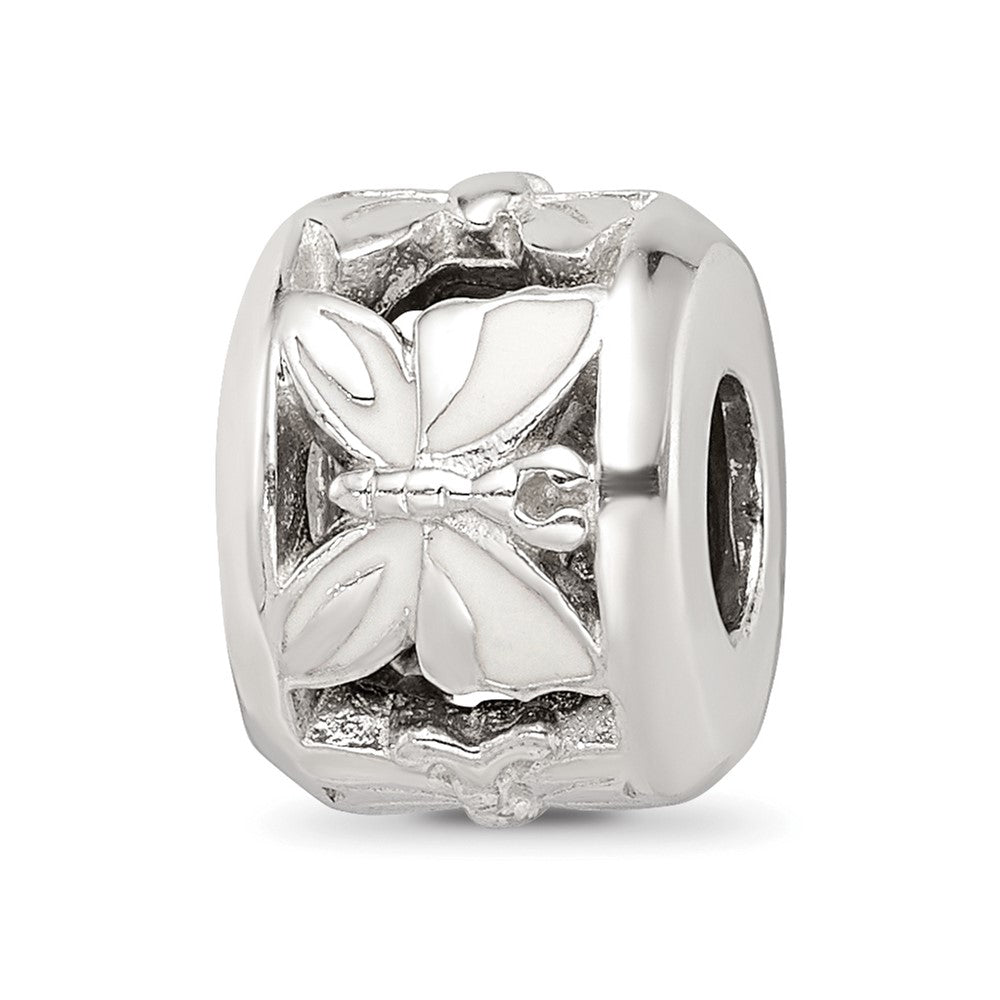 Sterling Silver Reflections White Enameled Butterfly Bead, 10 x 7.27 mm