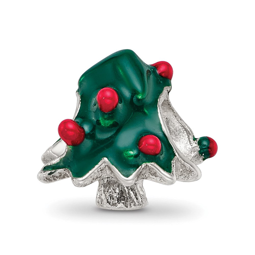 Sterling Silver Reflections Enameled Christmas Tree Bead, 10 x 10.91 mm