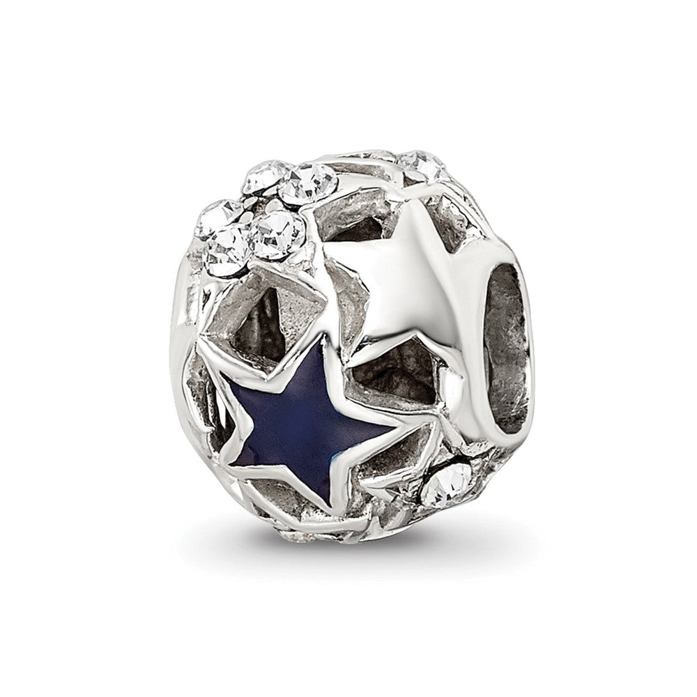 Sterling Silver Reflections Crystal and Enameled Stars Bead, 9.09 x 8.18 mm